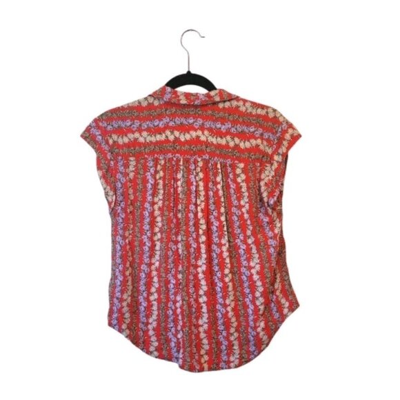 Anthropologie 49 Of 52 Conversations Button Up Blouse Size Small Red Floral - Picture 5 of 9